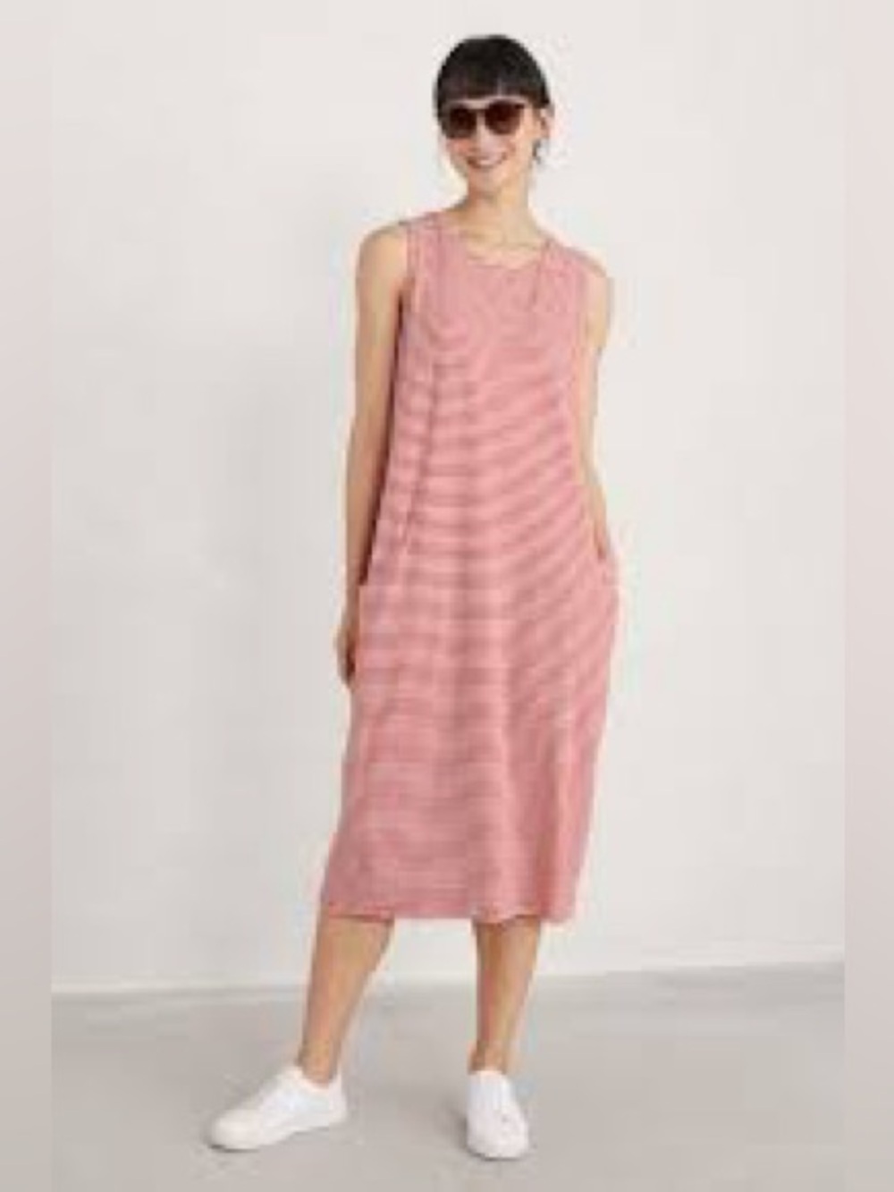 Sea salt Cornwall Organic Cotton Striped Dress with Oversized Pockets Red White